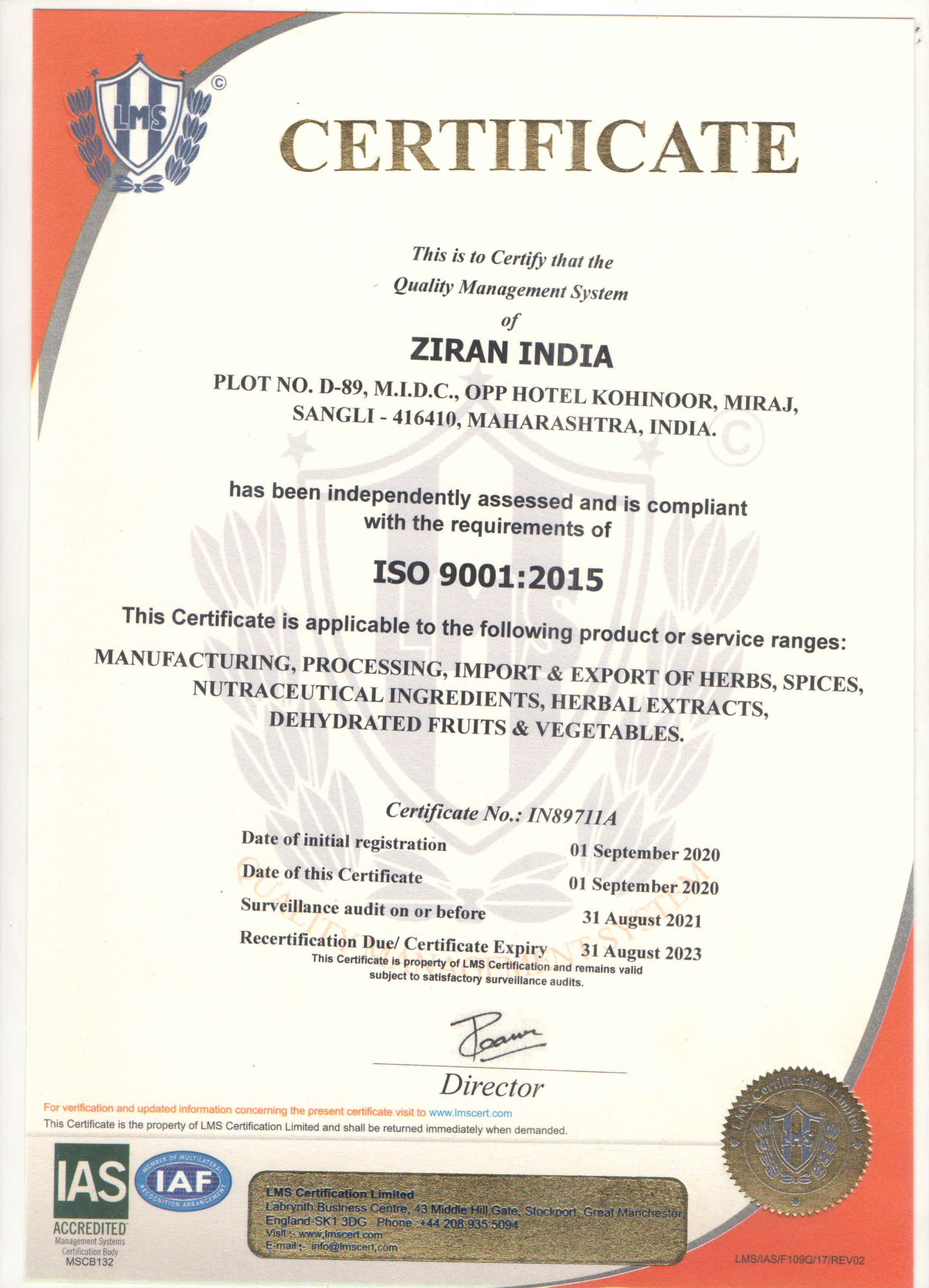 ISO 9001 2015 Certificate